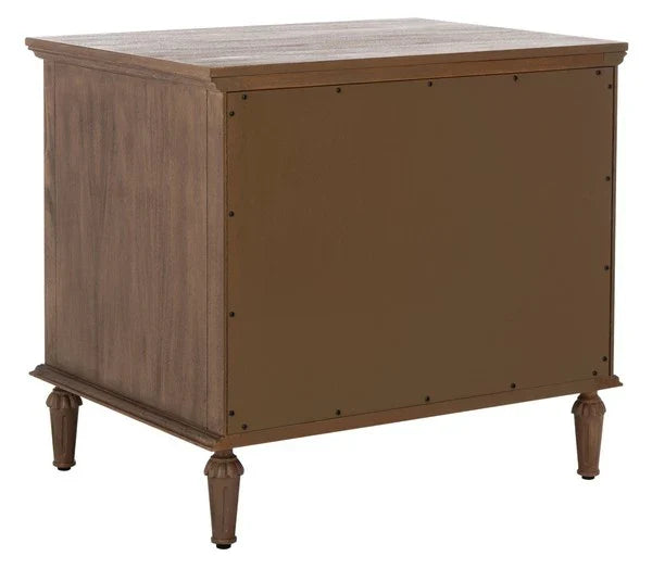 Lisabet 3 Drawer Wood Nightstand in Brown with Brass Ring Pulls