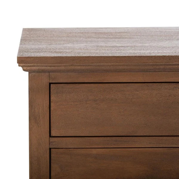 Lisabet 3 Drawer Wood Nightstand in Brown with Brass Ring Pulls