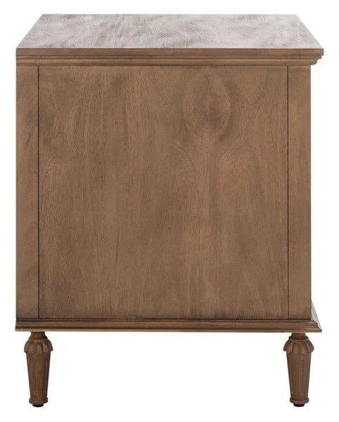 Lisabet 3 Drawer Wood Nightstand in Brown with Brass Ring Pulls
