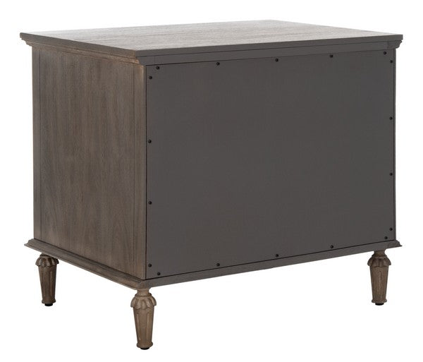 Lisabet 3 Drawer Wood Nightstand in Light Brown with Silver Ring Pulls