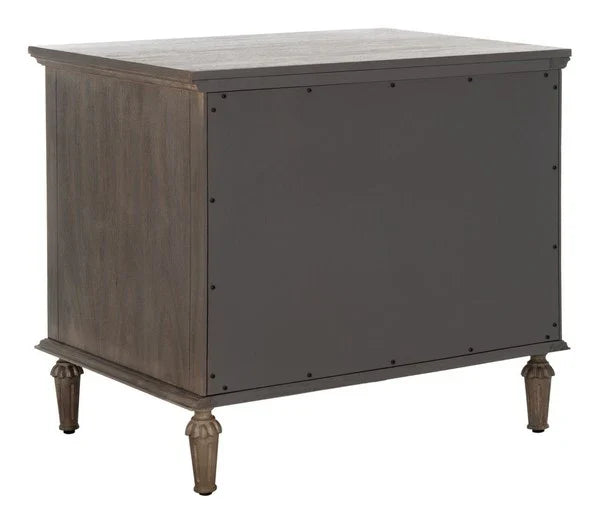 Lisabet 3 Drawer Wood Nightstand in Light Brown with Silver Ring Pulls