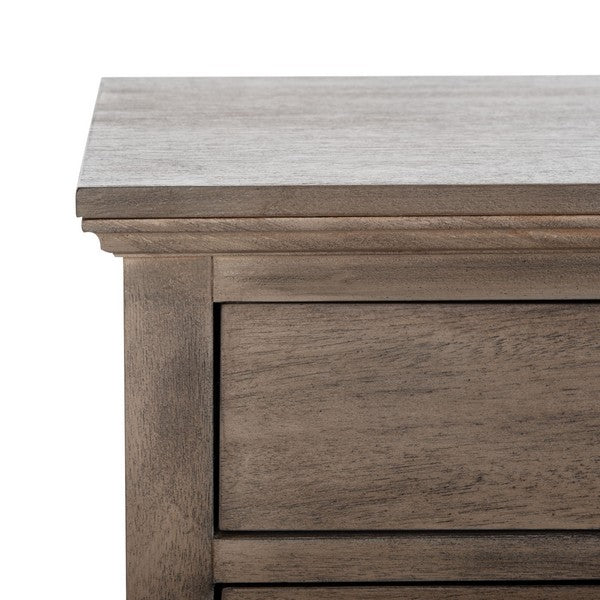 Lisabet 3 Drawer Wood Nightstand in Light Brown with Silver Ring Pulls
