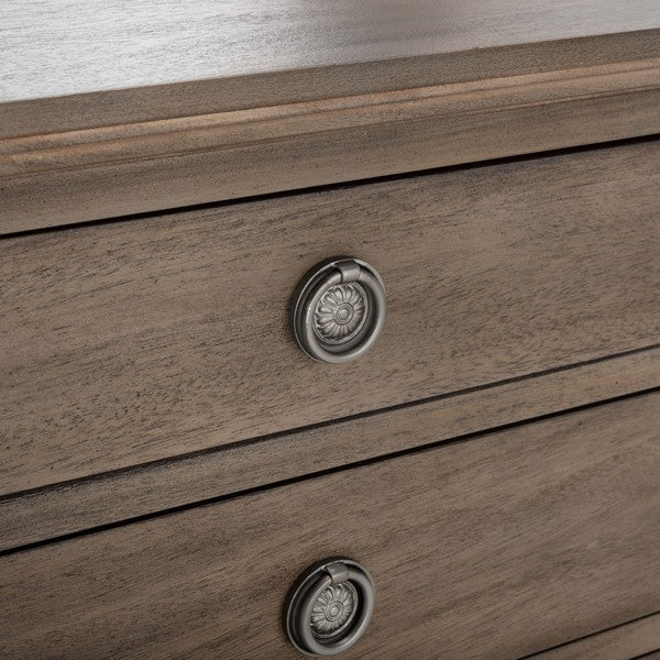 Lisabet 3 Drawer Wood Nightstand in Light Brown with Silver Ring Pulls