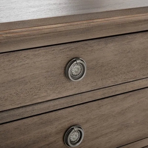 Lisabet 3 Drawer Wood Nightstand in Light Brown with Silver Ring Pulls