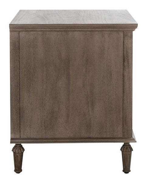 Lisabet 3 Drawer Wood Nightstand in Light Brown with Silver Ring Pulls