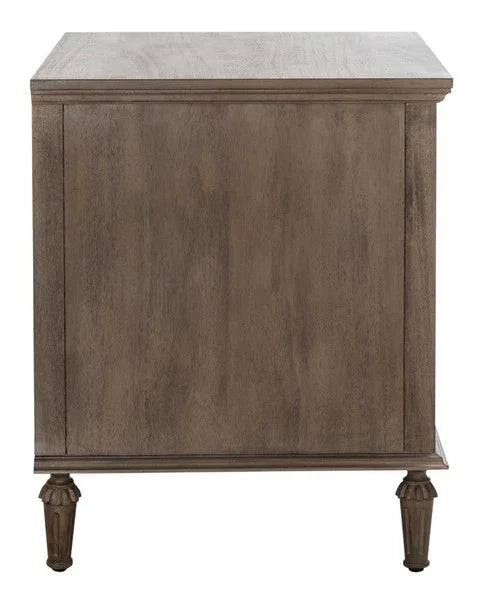 Lisabet 3 Drawer Wood Nightstand in Light Brown with Silver Ring Pulls