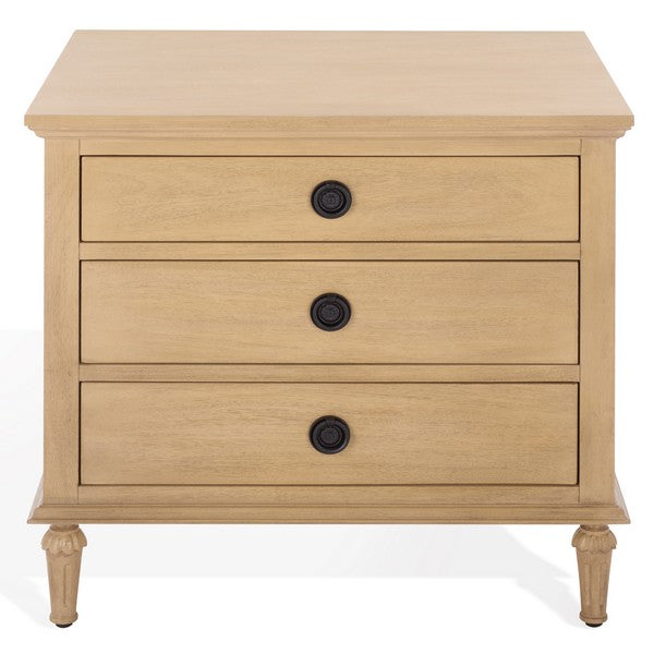 Lisabet 3 Drawer Wood Nightstand in Light Oak