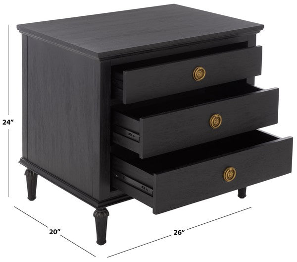 Lisabet 3 Drawer Wood Nightstand in Black