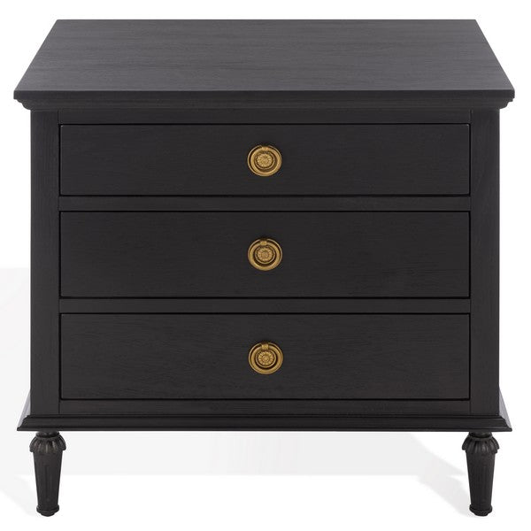 Lisabet 3 Drawer Wood Nightstand in Black
