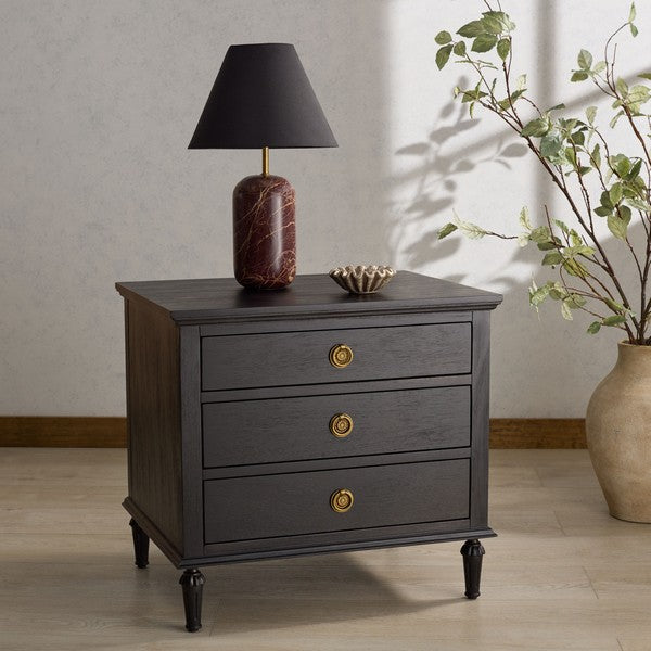 Lisabet 3 Drawer Wood Nightstand in Black
