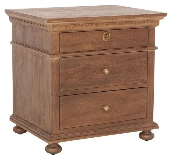 Safavieh Allisyn 3 Drawer Nightstand in Brown with Antiqued Brass Knobs