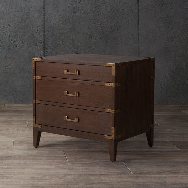 Nisha Wood Nightstand with 3 Drawer in Brown