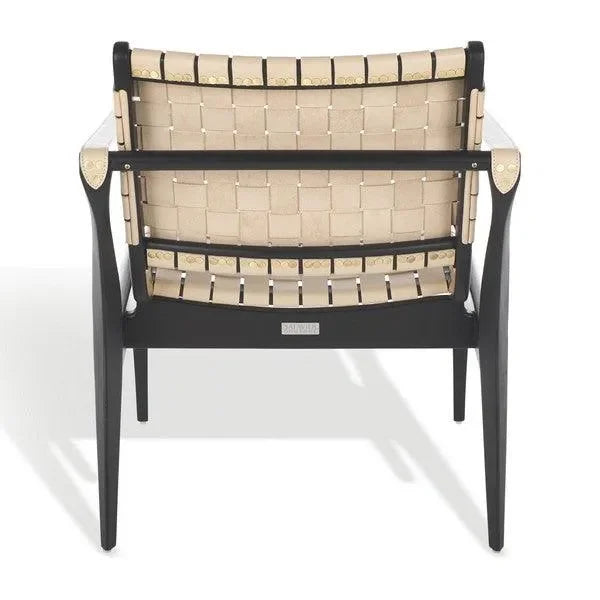 Dilan Wood Accent Chair in Black and White with Woven Leather Straps - The Mayfair Hall