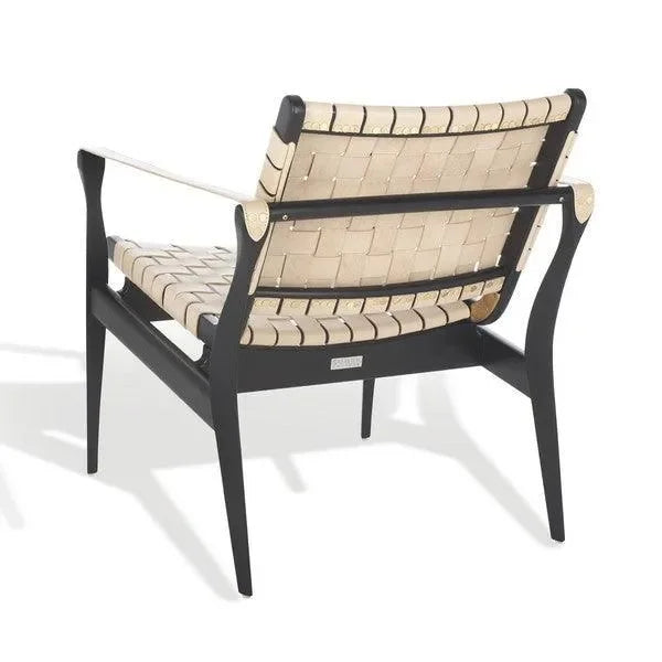 Dilan Wood Accent Chair in Black and White with Woven Leather Straps - The Mayfair Hall