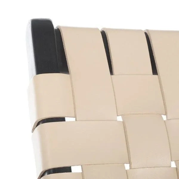 Dilan Wood Accent Chair in Black and White with Woven Leather Straps - The Mayfair Hall