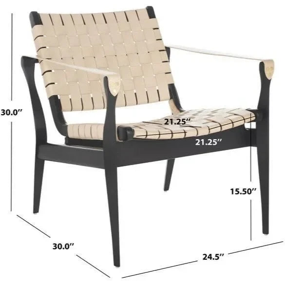 Dilan Wood Accent Chair in Black and White with Woven Leather Straps - The Mayfair Hall