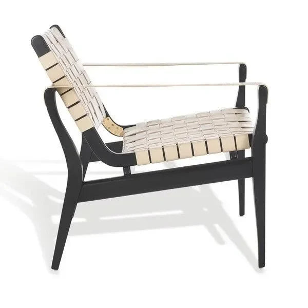 Dilan Wood Accent Chair in Black and White with Woven Leather Straps - The Mayfair Hall