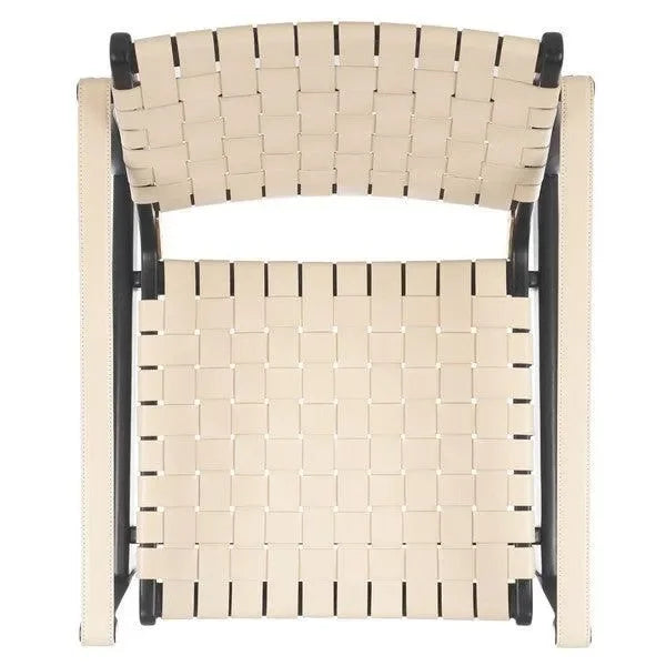 Dilan Wood Accent Chair in Black and White with Woven Leather Straps - The Mayfair Hall