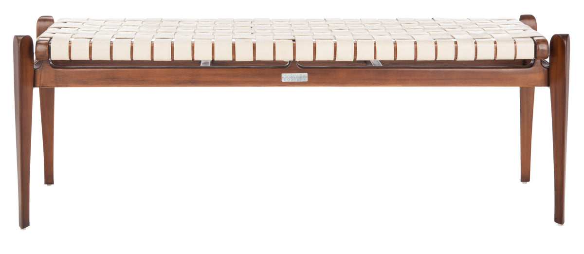 Dilan Leather Bench in White and Light Brown