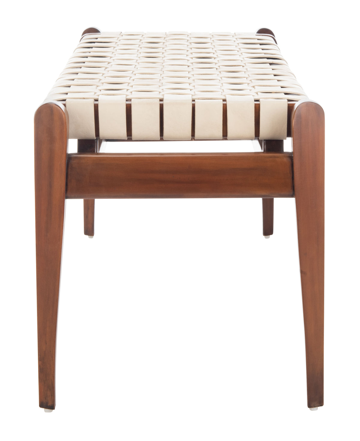 Dilan Leather Bench in White and Light Brown