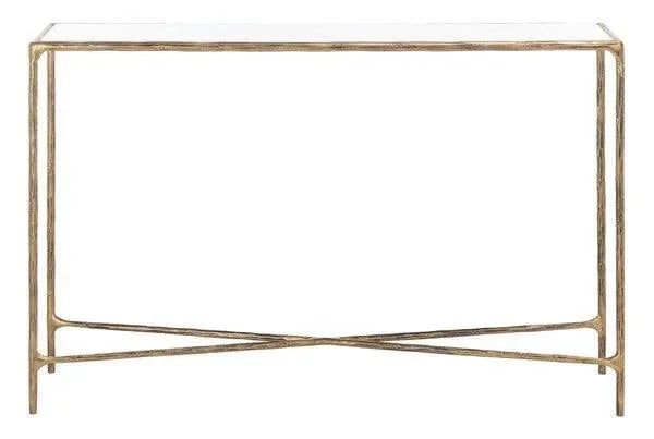 Jessa Forged Metal Rectangle Console Table in Brass - The Mayfair Hall