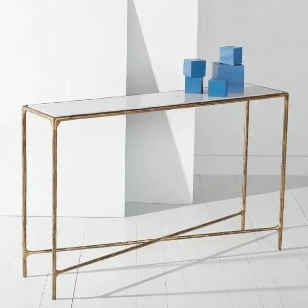 Jessa Forged Metal Rectangle Console Table in Brass - The Mayfair Hall