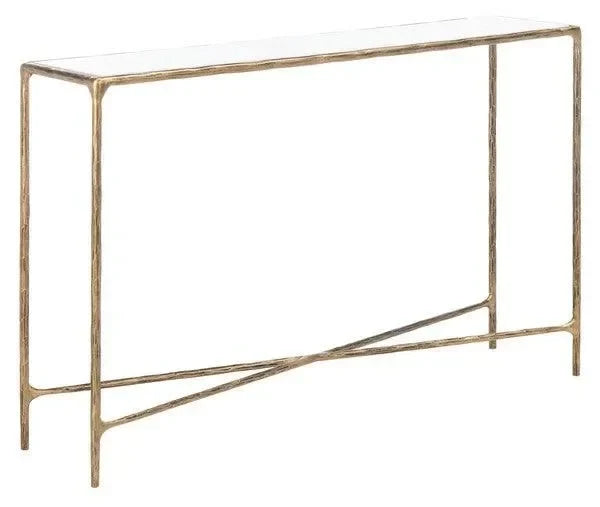 Jessa Forged Metal Rectangle Console Table in Brass - The Mayfair Hall