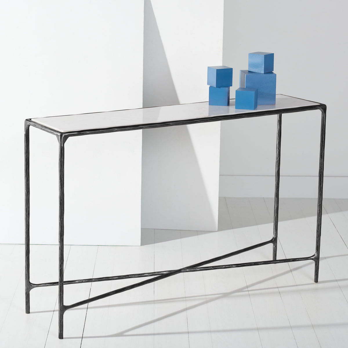 Jessa Forged Metal Rectangle Console Table in Black and White