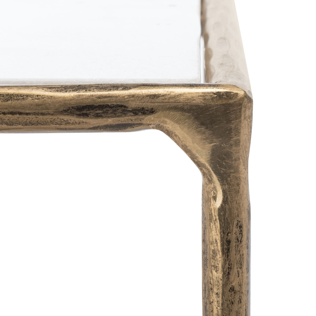 Jessa Forged Metal Square End Table in Brass and White