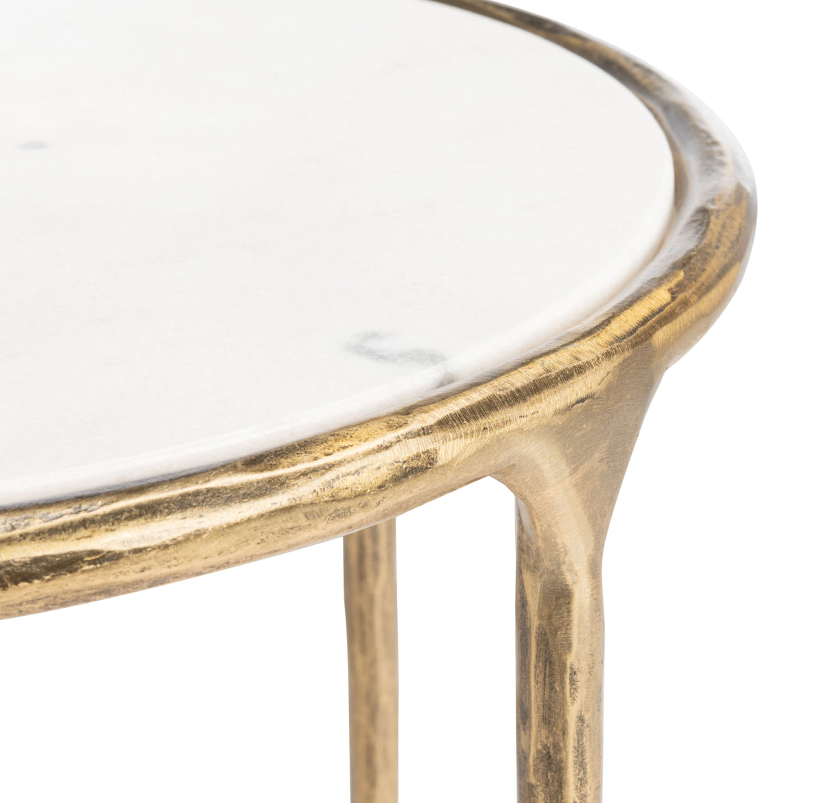 Jessa Forged Metal Round End Table in Brass and White