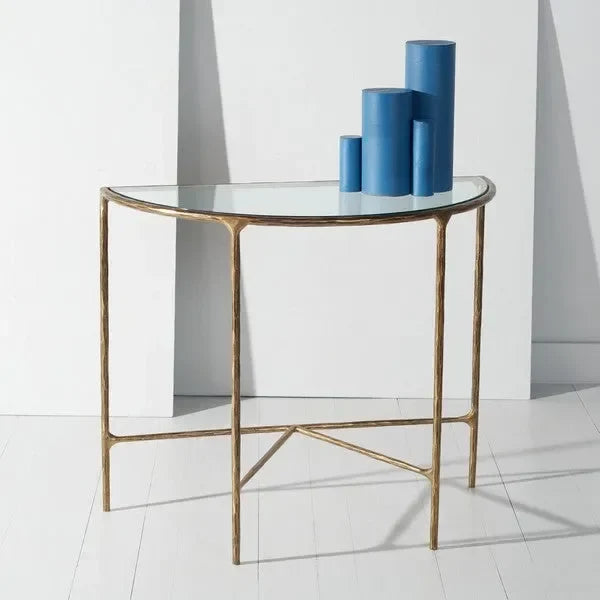 Jessa Glass Console Table in Brass - The Mayfair Hall