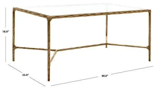 Jessa Metal Coffee Table in Brass with Tempered Glass Top - The Mayfair Hall