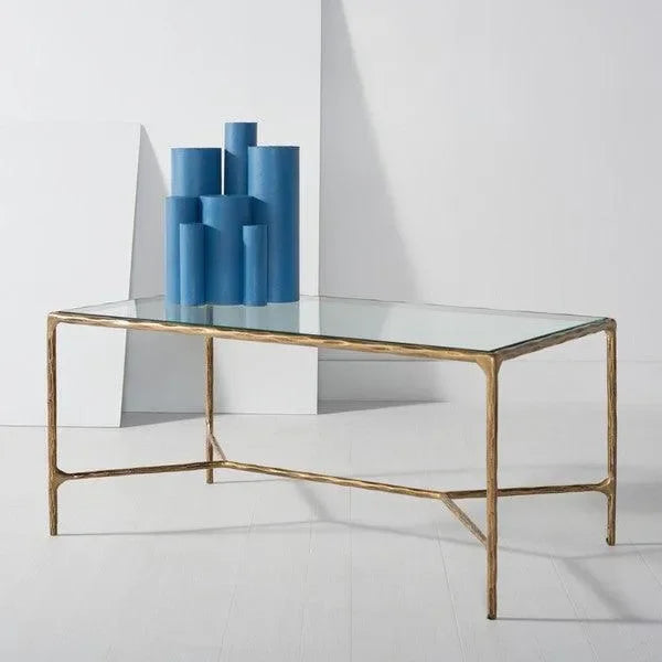 Jessa Metal Coffee Table in Brass with Tempered Glass Top - The Mayfair Hall