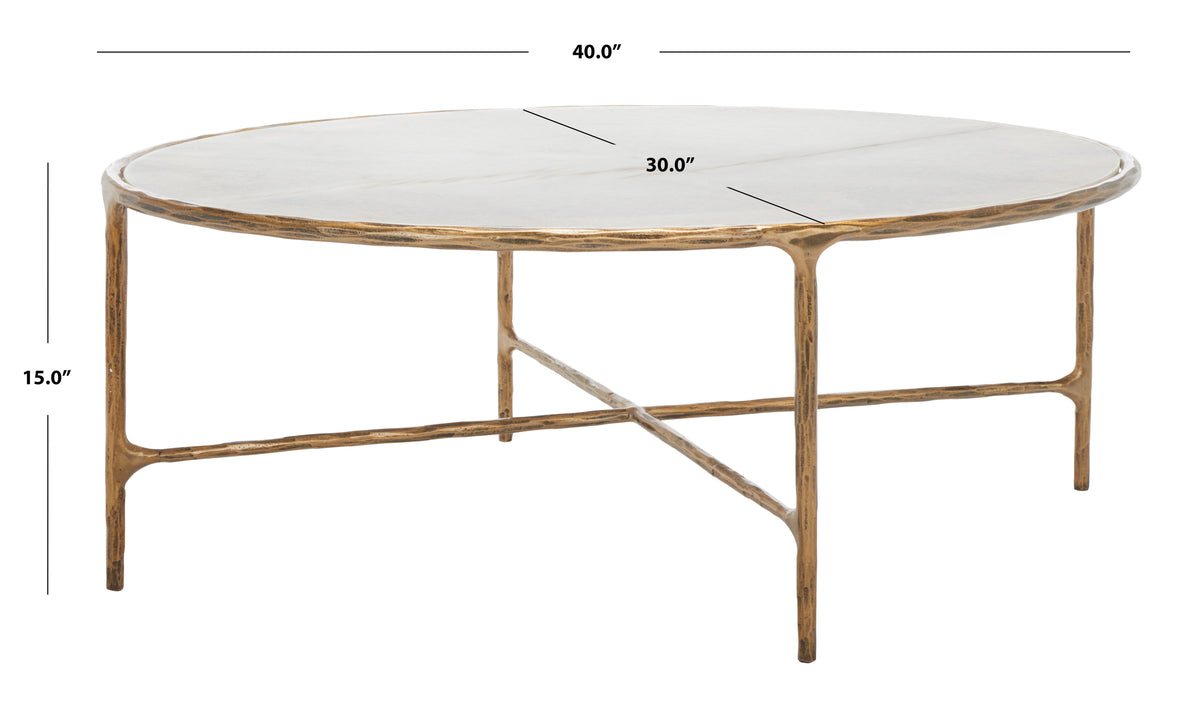 Jessa Oval Metal Coffee Table in Brass and White