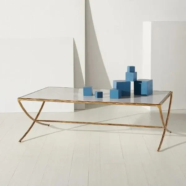 Debbie Metal Coffee Table in Brass with Marble Top - The Mayfair Hall