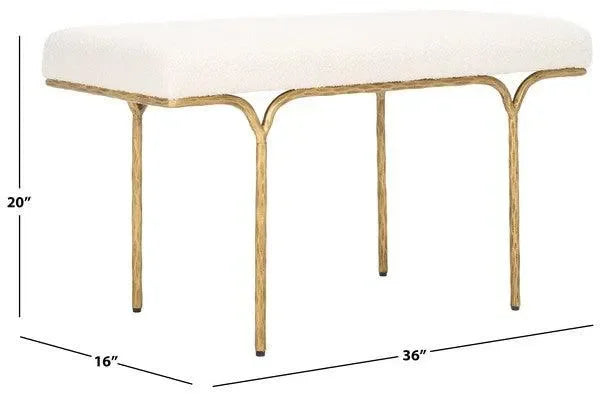 Marvin Boucle Bench in Brass and Ivory (36") - The Mayfair Hall