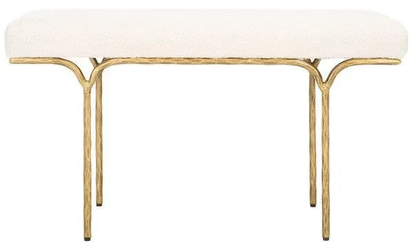 Marvin Boucle Bench in Brass and Ivory (36") - The Mayfair Hall