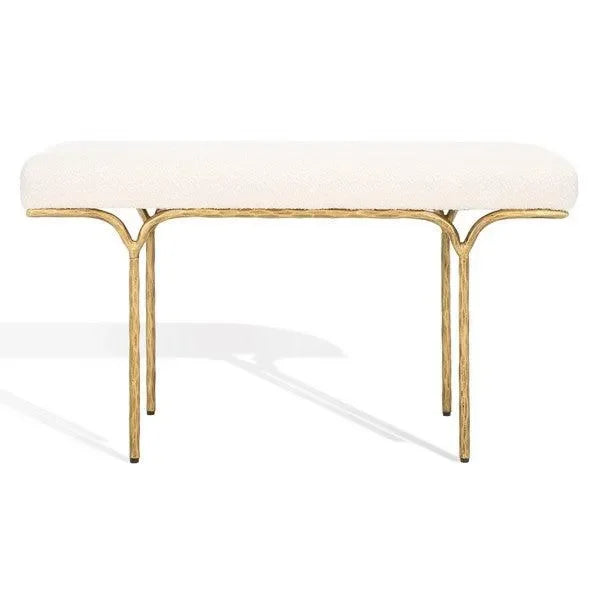 Marvin Boucle Bench in Brass and Ivory (36") - The Mayfair Hall