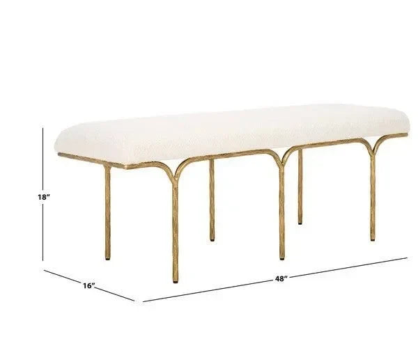 Marvin Boucle Bench in Brass and Ivory (48") - The Mayfair Hall