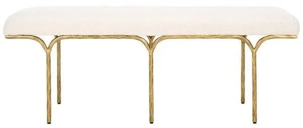 Marvin Boucle Bench in Brass and Ivory (48") - The Mayfair Hall