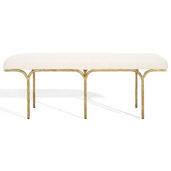 Marvin Boucle Bench in Brass and Ivory (48") - The Mayfair Hall