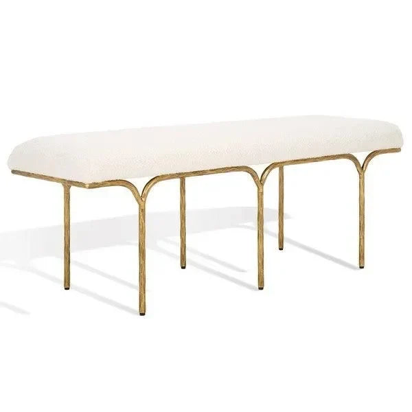Marvin Boucle Bench in Brass and Ivory (48") - The Mayfair Hall