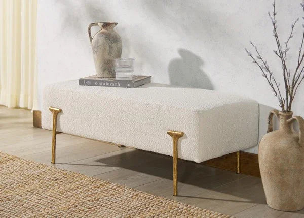 Jessa Boucle Bench in Ivory - The Mayfair Hall