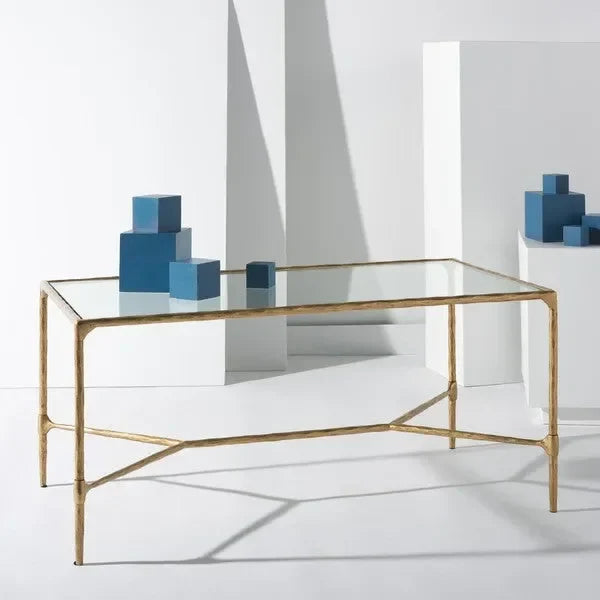 Isabellina Metal Coffee Table in Brass with Mirrored Glass Top - The Mayfair Hall