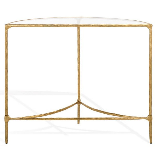 Isabellina Metal Half Moon Console Table in Brass