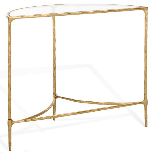 Isabellina Metal Half Moon Console Table in Brass