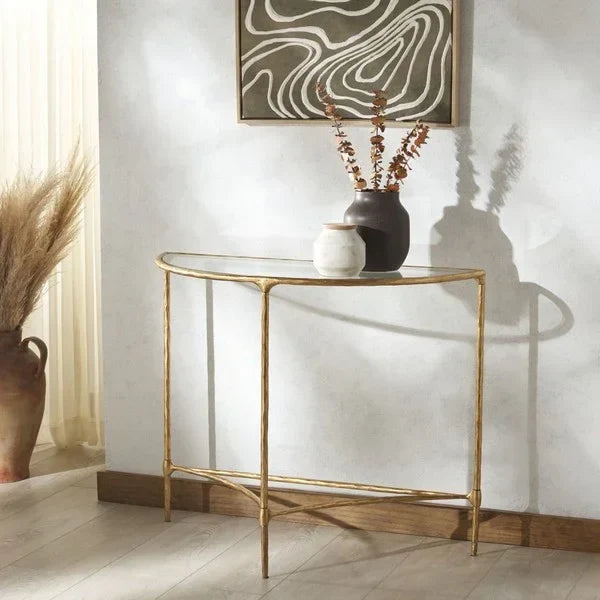 Isabellina Metal Half Moon Console Table in Brass - The Mayfair Hall
