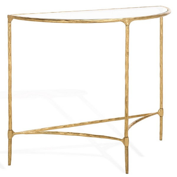 Isabellina Metal Half Moon Console Table in Brass