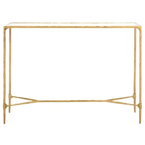 Isabellina Metal Console Table in Brass with Mirrored Glass Top - The Mayfair Hall