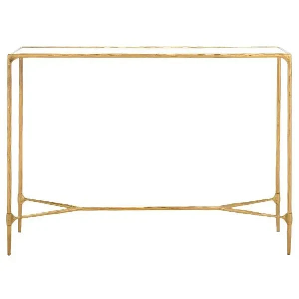 Isabellina Metal Console Table in Brass with Mirrored Glass Top - The Mayfair Hall